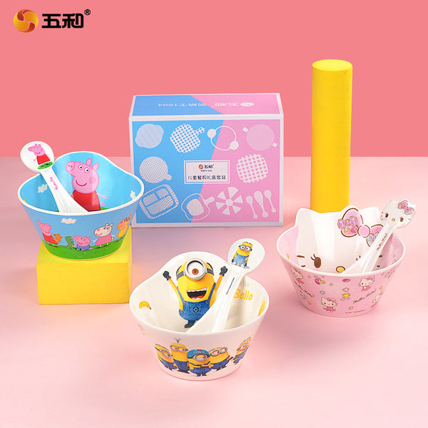 Wuhe children's tableware baby baby anti-scalding and drop-resistant bowl complementary food bowl spoon set gift box 61 gift package wholesale