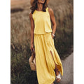 summer new arrivals: cross-border  fashion - european & american style women's sleeveless crew neck dress with slit, available in multiple solid colors