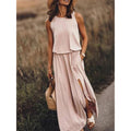 summer new arrivals: cross-border  fashion - european & american style women's sleeveless crew neck dress with slit, available in multiple solid colors