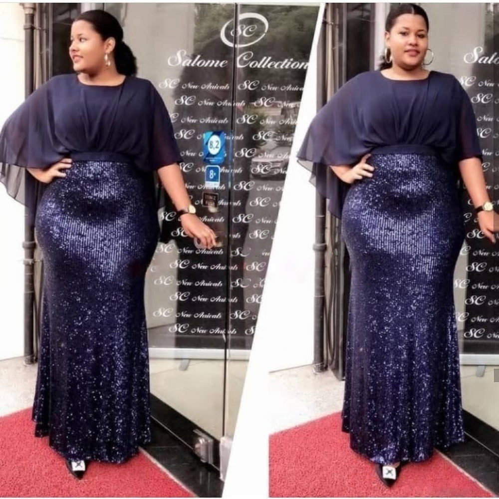 Kayat cross-border supply: african women's clothing - heavily beaded sequin patchwork chiffon batwing sleeve evening gown dress