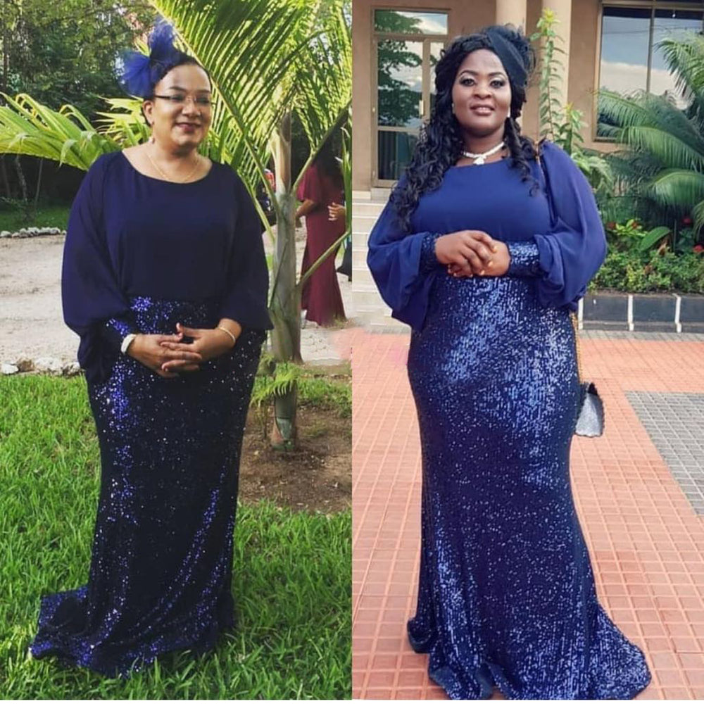 cross-border sourcing:  plus size african women's sequin chiffon christmas party evening gown dress