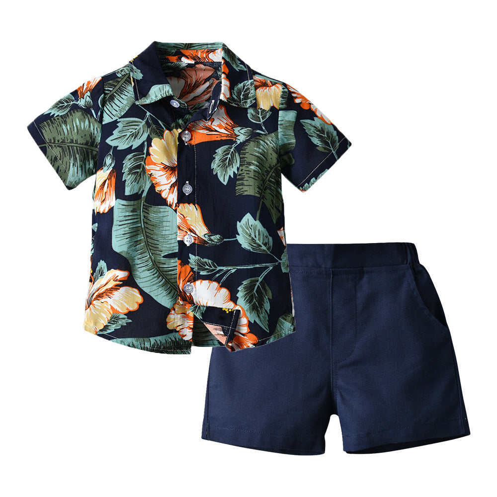 European and american style ins-inspired boys' printed short-sleeve and shorts two-piece outfit - kids' clothing cross-border baby set
