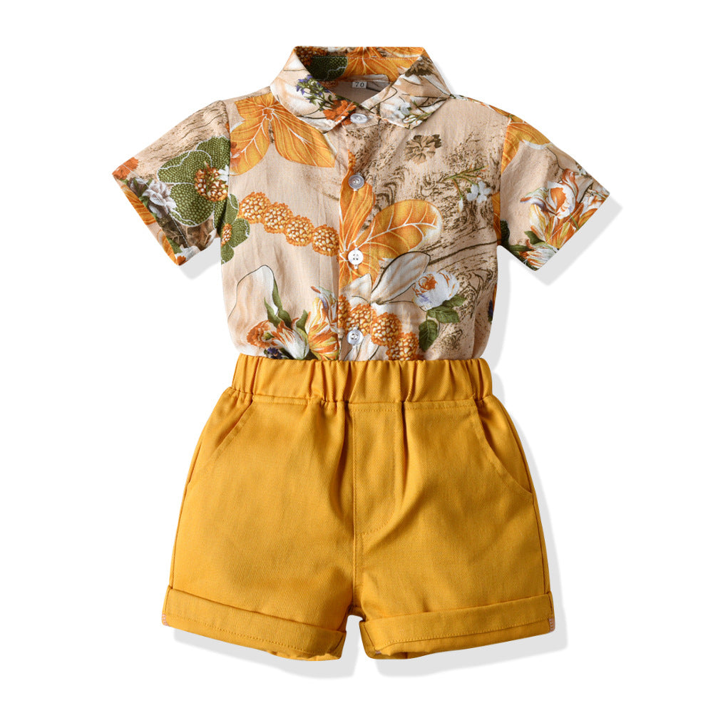 European and american style ins-inspired boys' printed short-sleeve and shorts two-piece outfit - kids' clothing cross-border baby set