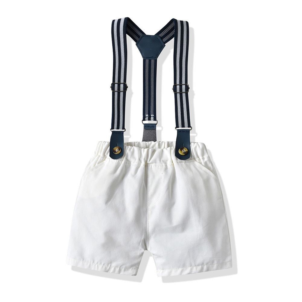 European and american style summer kids' clothing: star print short-sleeve overalls and shorts gentleman set wholesale baby set