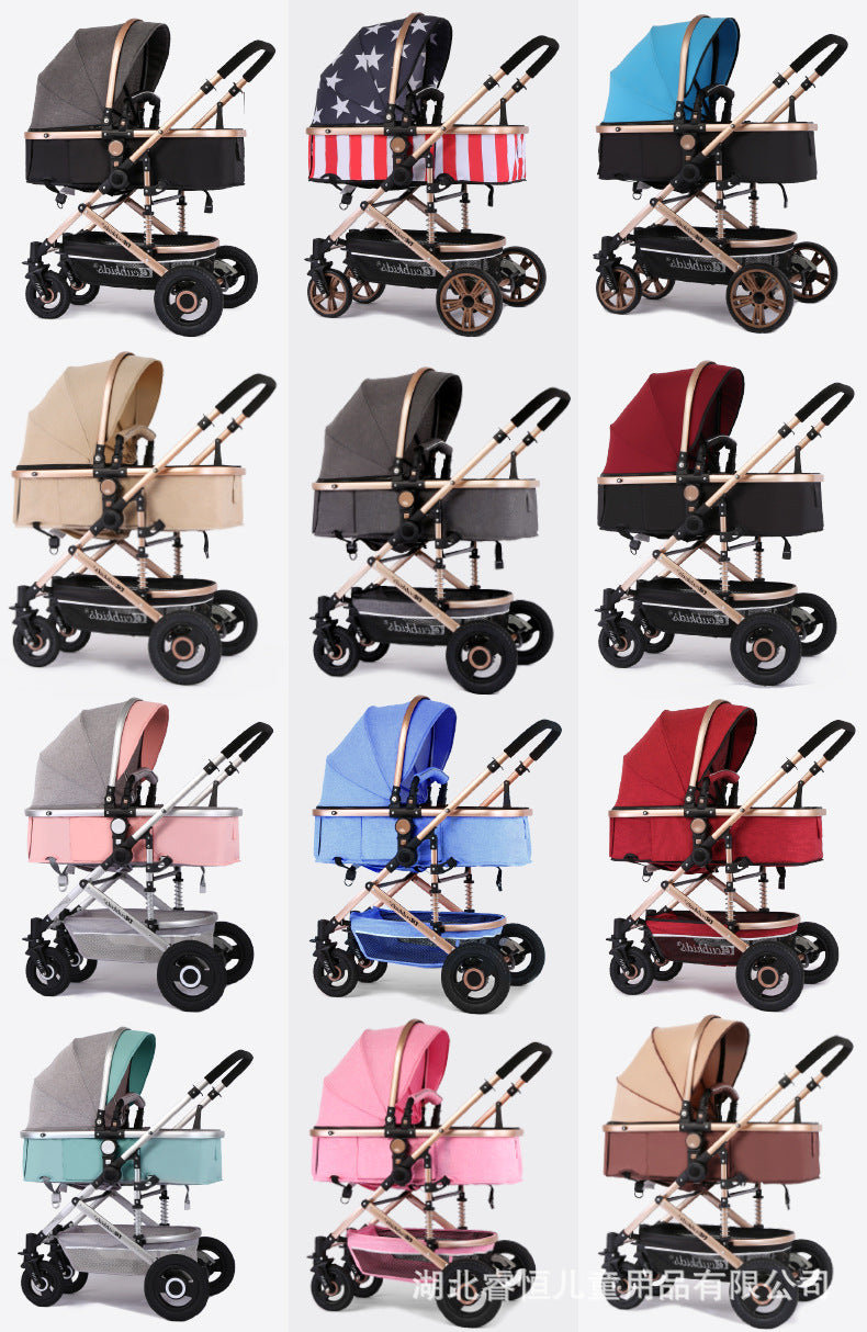 Baby stroller: lightweight, foldable, high-view, shock-absorbing, reversible, suitable for newborns and infants