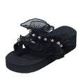 lace thick-soled flip-flops pearl lace slippers wedge platform shoes women's sandals beach casual slippers dropshipping