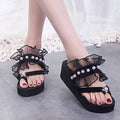 lace thick-soled flip-flops pearl lace slippers wedge platform shoes women's sandals beach casual slippers dropshipping