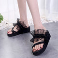 lace thick-soled flip-flops pearl lace slippers wedge platform shoes women's sandals beach casual slippers dropshipping