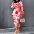 inspopular independent station  fall and winternew arrivalcommutingprintingruffles hip-covering one-step dress