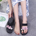 Slip-on amh lace 3d rose & colorful chrysanthemum flip-flops - women's summer platform wedge beach sandals
