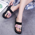 Slip-on amh lace 3d rose & colorful chrysanthemum flip-flops - women's summer platform wedge beach sandals