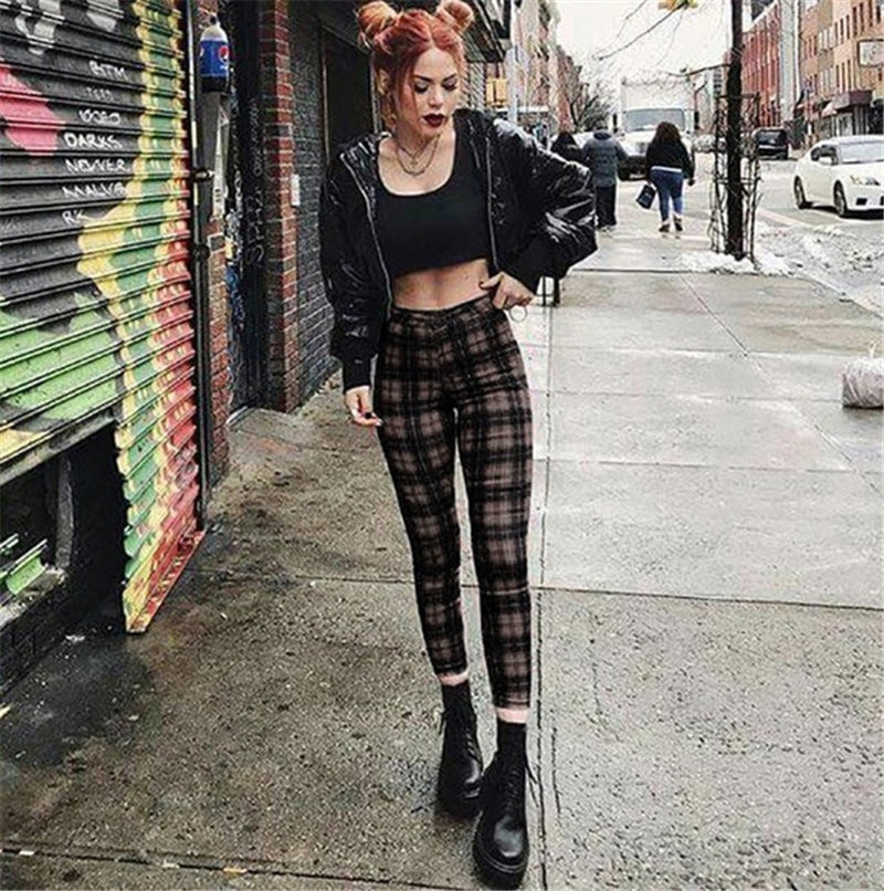 Amazon  hot-selling plaid casual pants for women - high-stretch, high-waisted leggings - cross-border women's fashion - european and american style pants