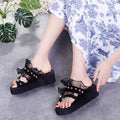 lace thick-soled flip-flops pearl lace slippers wedge platform shoes women's sandals beach casual slippers dropshipping