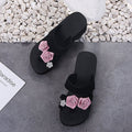 Slip-on amh lace 3d rose & colorful chrysanthemum flip-flops - women's summer platform wedge beach sandals