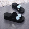 Slip-on amh lace 3d rose & colorful chrysanthemum flip-flops - women's summer platform wedge beach sandals