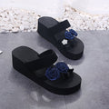 Slip-on amh lace 3d rose & colorful chrysanthemum flip-flops - women's summer platform wedge beach sandals
