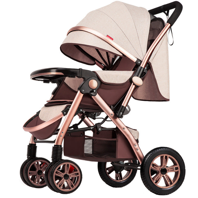Baby stroller high view sit and lie down lightweight foldable four-wheel rubber two-way large space baby stroller