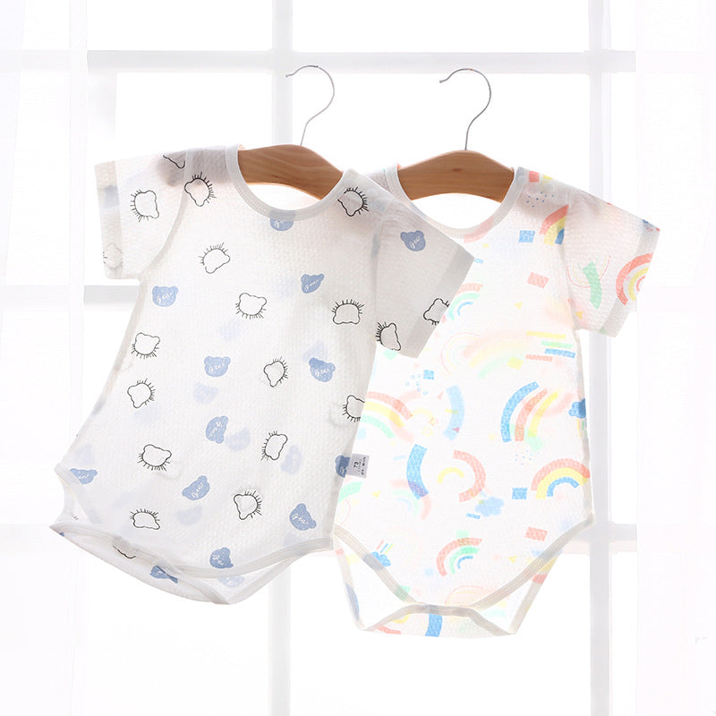 Baby bodysuit summer unisex infant short sleeve romper newborn pure cotton triangle onesie lightweight crawling suit