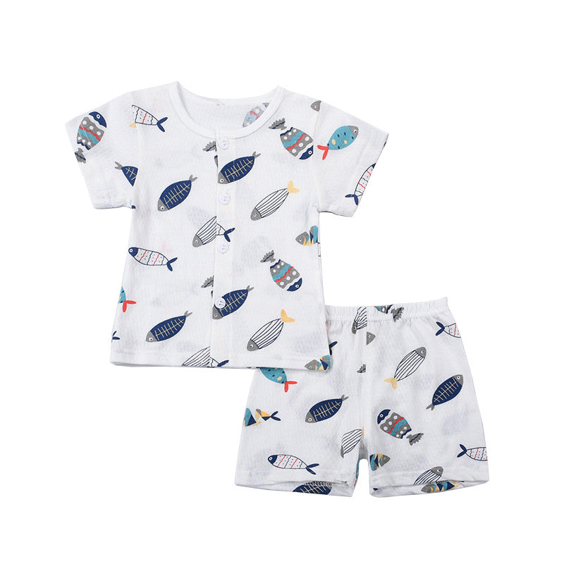 Baby short-sleeve set, pure cotton summer outfit, infant short-sleeve cardigan, newborn loungewear, lightweight children's pajamas