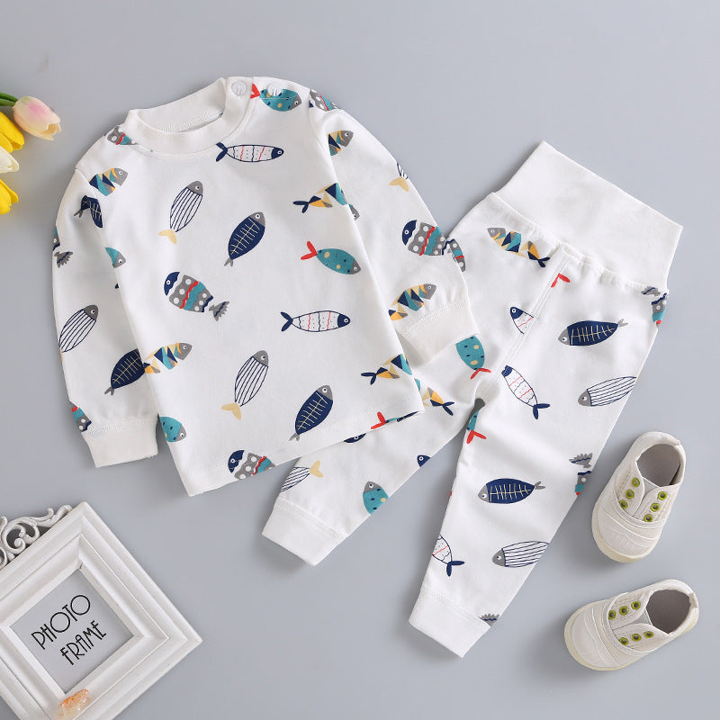 Wholesale high-waisted baby thermal underwear sets, newborn bodysuits, 0-3 years old kids' clothes, boys' and girls' long johns