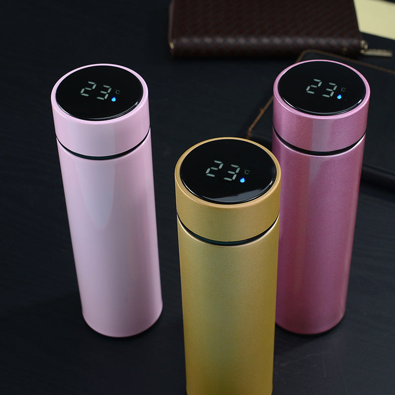 Smart temperature display water bottle, 304 stainless steel insulated mug, customizable logo business tumbler, straight cup, corporate gift