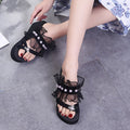 lace thick-soled flip-flops pearl lace slippers wedge platform shoes women's sandals beach casual slippers dropshipping