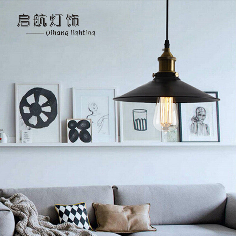 American retro chandelier Loft small black umbrella single head wrought iron industrial style cafe bar creative restaurant chandelier