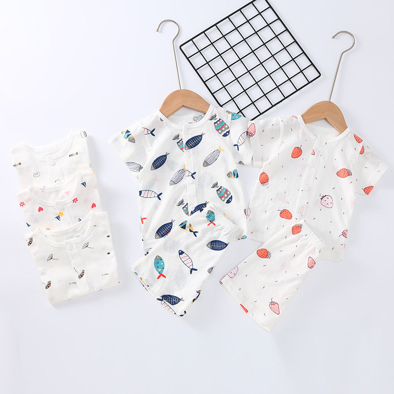 Baby short-sleeve set, pure cotton summer outfit, infant short-sleeve cardigan, newborn loungewear, lightweight children's pajamas