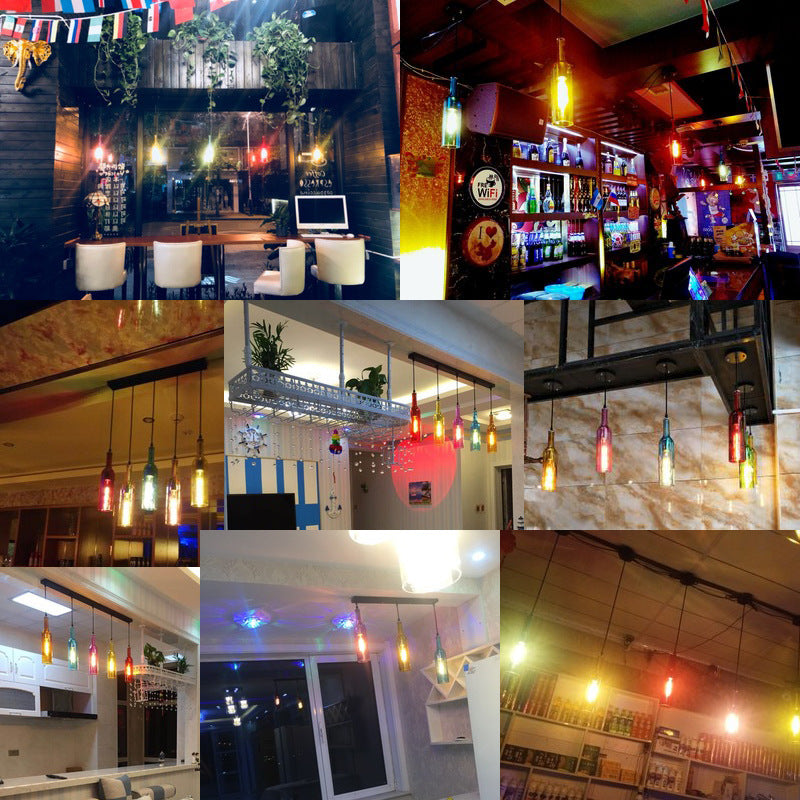 Wine bar chandelier retro industrial style wine bottle lamp restaurant clothing store creative personality wrought iron bar wine bottle chandelier