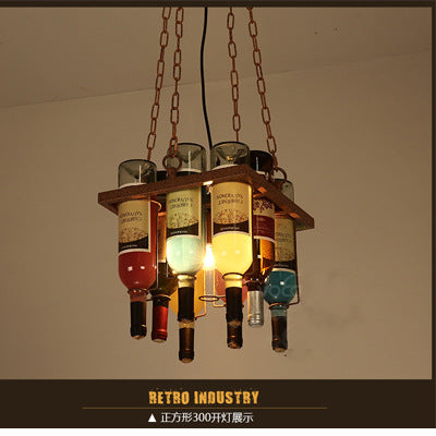 Wine bar chandelier retro industrial style wine bottle lamp restaurant clothing store creative personality wrought iron bar wine bottle chandelier