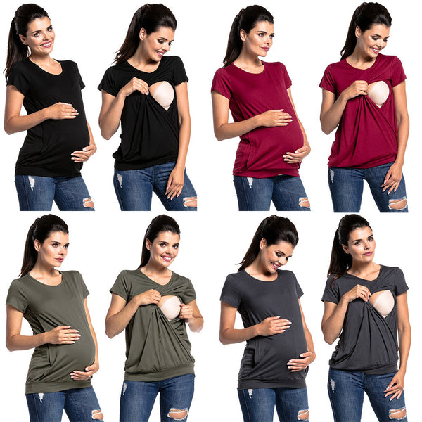 eBay explosion, European and American new round neck short-sleeved maternity wear, fashionable breastfeeding T-shirt