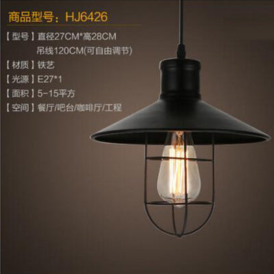 American retro industrial wind chandelier bar bar loft creative personality single head wrought iron lid small restaurant lamp