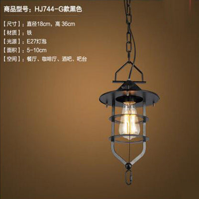 American retro industrial wind chandelier bar bar loft creative personality single head wrought iron lid small restaurant lamp