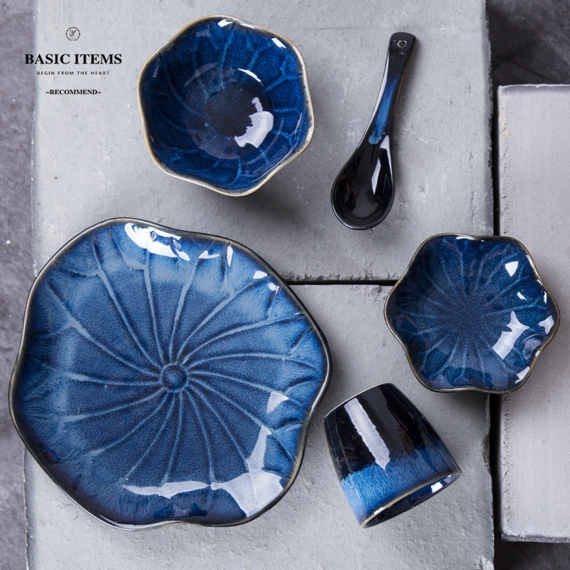 Japanese-style influencer dinnerware set: ceramic rice bowl, plate, and saucer - perfect for single servings, creative, unique, minimalist home decor