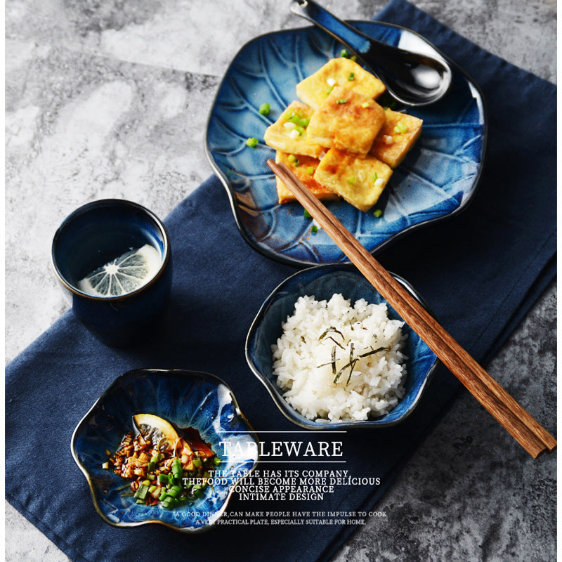 Japanese-style influencer dinnerware set: ceramic rice bowl, plate, and saucer - perfect for single servings, creative, unique, minimalist home decor