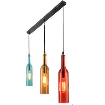 Wine bar chandelier retro industrial style wine bottle lamp restaurant clothing store creative personality wrought iron bar wine bottle chandelier