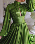 Amazon's new  spring summer popular color waist hanging neck large swing sexy avocado green dress long skirt