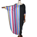 cross-border e-commerce   african plus size women's vertical stripe printed sleeve dress wholesale