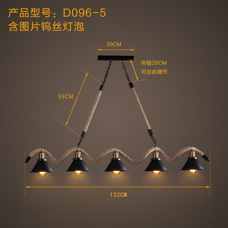 Loft Industrial Bar Counter American Lighting Restaurant Cashier Desk Lamp Internet Cafe Billiards Room Hotel Front Desk Hemp Rope Chandelier