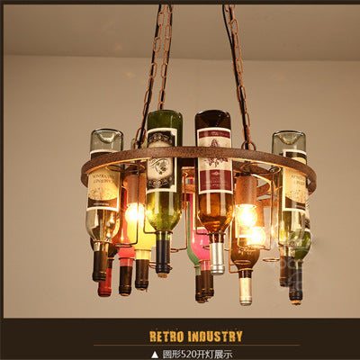 Wine bar chandelier retro industrial style wine bottle lamp restaurant clothing store creative personality wrought iron bar wine bottle chandelier