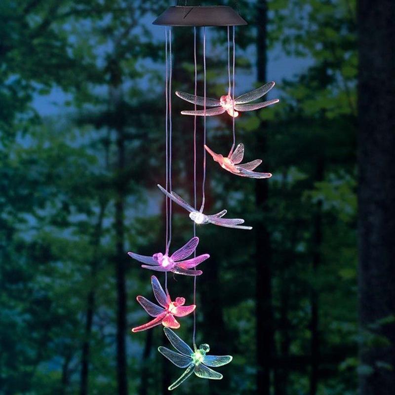 's new solar wind chime light, rice ball hummingbird color-changing light string LED outdoor garden decoration hanging light