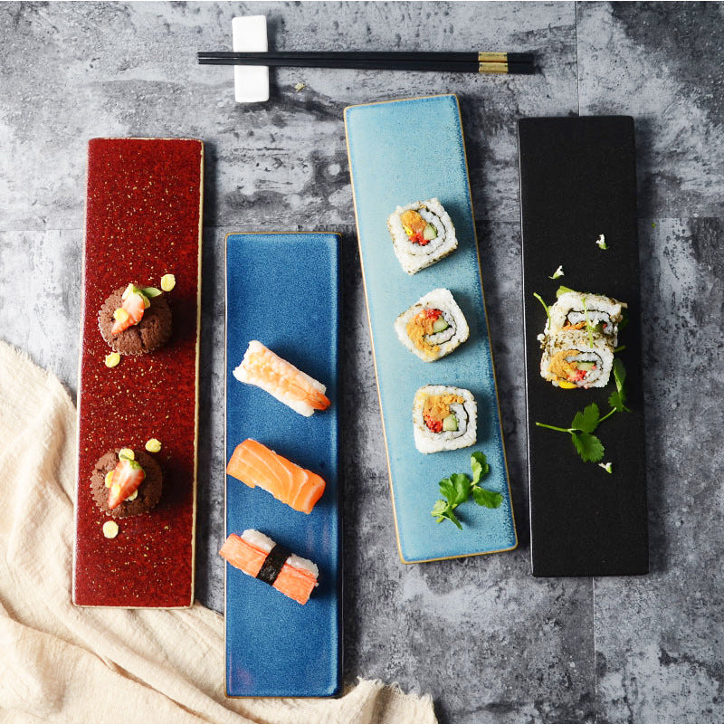 Ceramic kiln sushi plate flat cake dessert plate sashimi chicken wings long plate cold dish flat plate kiln glaze