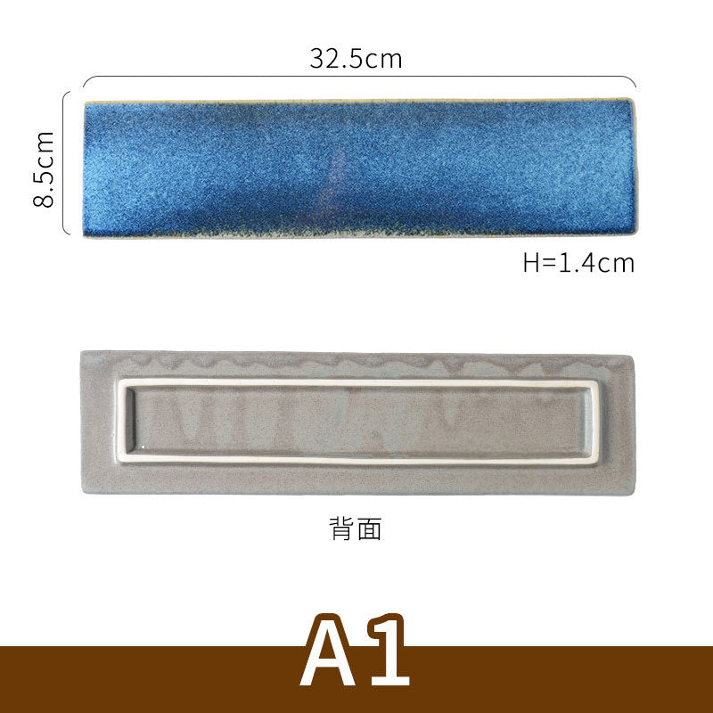 Ceramic kiln sushi plate flat cake dessert plate sashimi chicken wings long plate cold dish flat plate kiln glaze