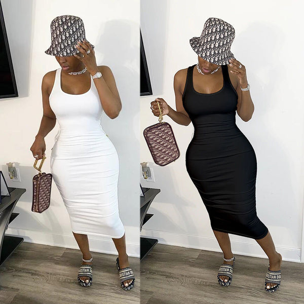 Y5151  Independent Station European and American fashion women's clothing sexy solid color zipper strap dress