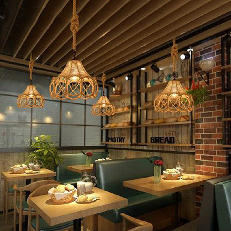 American retro industrial wind hemp rope chandelier nostalgic wine bar counter clothing store hot pot restaurant Internet cafe restaurant wrought iron lamps