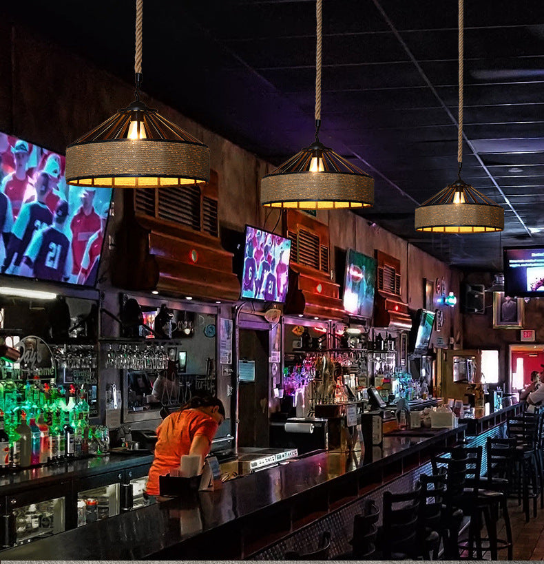 American retro industrial wind hemp rope chandelier nostalgic wine bar counter clothing store hot pot restaurant Internet cafe restaurant wrought iron lamps