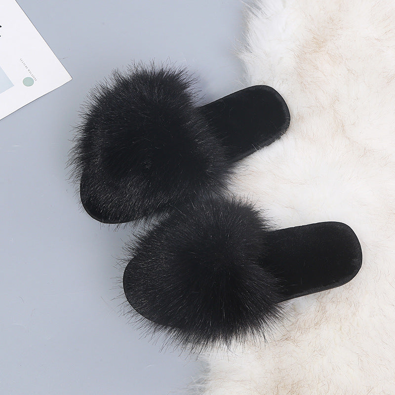 Solid color slippers women's winter home indoor floor slippers flat bottom warm open toe stuffed slippers