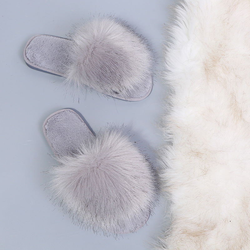 Solid color slippers women's winter home indoor floor slippers flat bottom warm open toe stuffed slippers