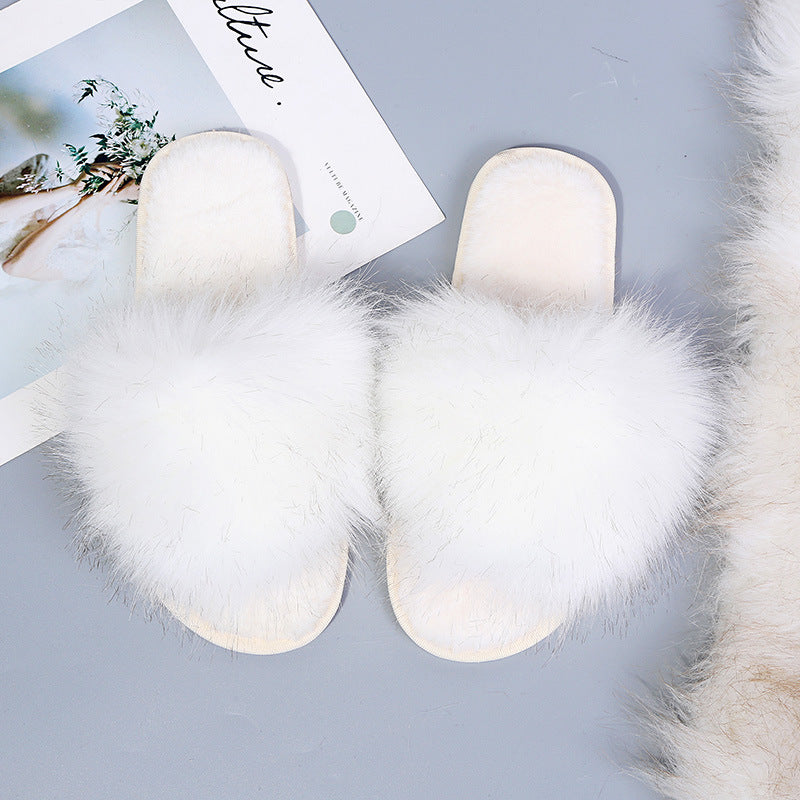 Solid color slippers women's winter home indoor floor slippers flat bottom warm open toe stuffed slippers