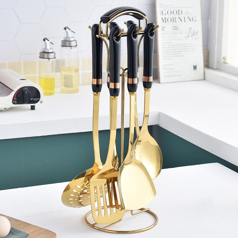 Amazon ceramic cookware seven-piece set - kitchen home hot pot spoon, skimmer, ladle, stainless steel cookware gift set